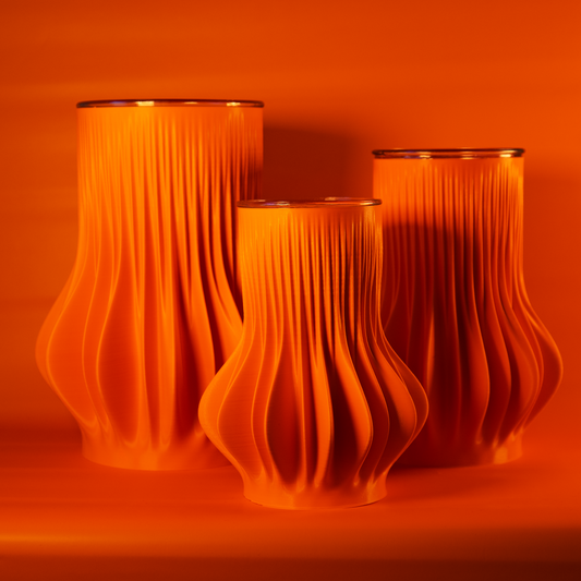 Lamella Vase and Planter | Orange - A contemporary vase inspired by fungi patterns, adding natural elegance to your space.